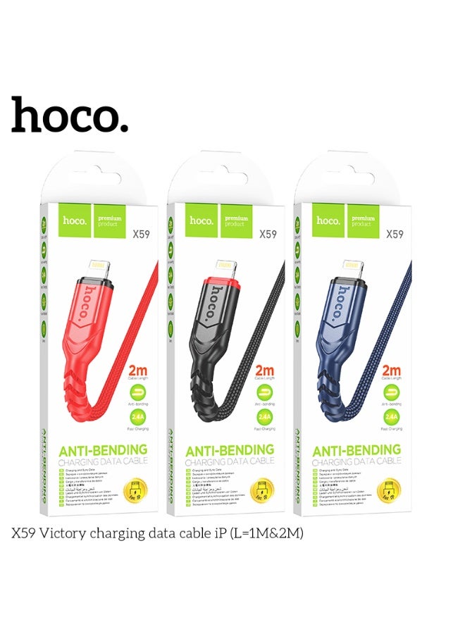Hoco X59 Victory Charging & Data Cable for iPhone (Lightning) – 2M Long, Fast Charging & Data Sync - Image 1